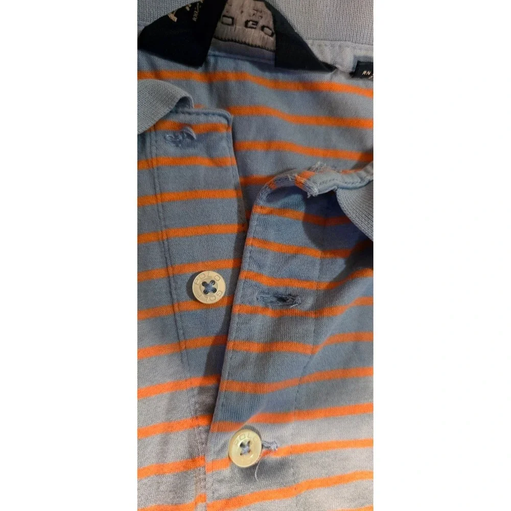 Vintage Polo Shirt Golf Ralph Lauren Mens Striped Blue & Orange Size L Cotton